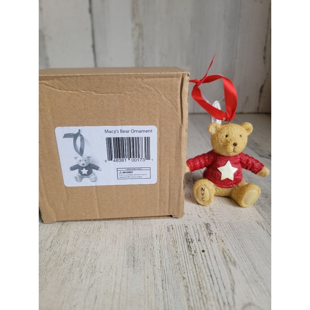 Macy's teddy bear NYC ornament ceramic star sweater